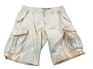Old Navy Men’s Size 31 Y2K Cargo Shorts Beige Baggy Utility Raw Hem 2009